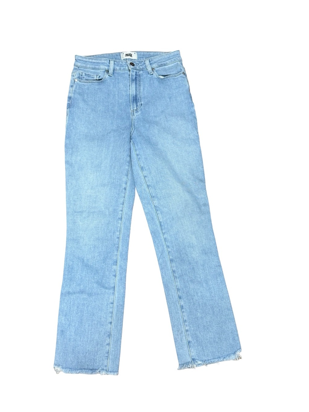 👖 Paige Accent Jeans Light Wash Distressed Frayed Hem Straight Leg Size 29